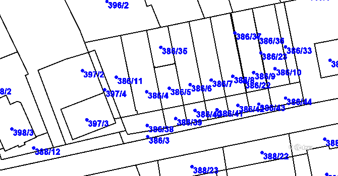 Parcela st. 386/5 v KÚ Oblekovice, Katastrální mapa