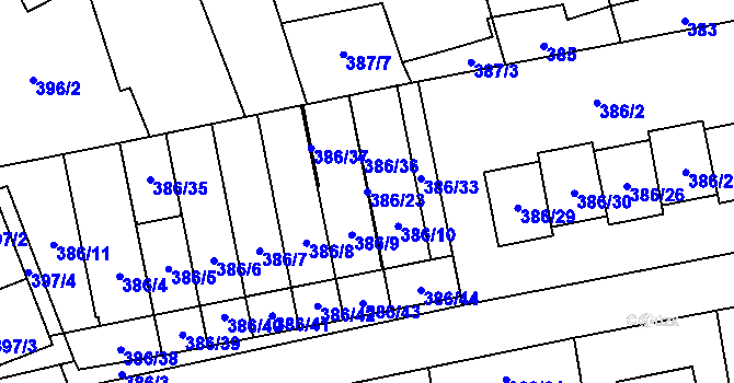 Parcela st. 386/23 v KÚ Oblekovice, Katastrální mapa