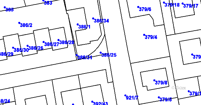 Parcela st. 386/25 v KÚ Oblekovice, Katastrální mapa