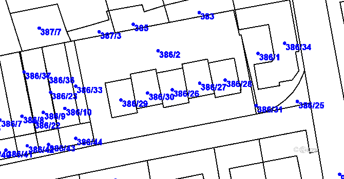 Parcela st. 386/26 v KÚ Oblekovice, Katastrální mapa