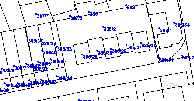 Parcela st. 386/30 v KÚ Oblekovice, Katastrální mapa