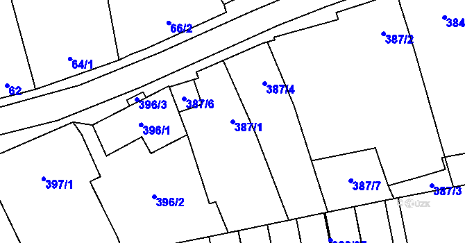 Parcela st. 387/1 v KÚ Oblekovice, Katastrální mapa