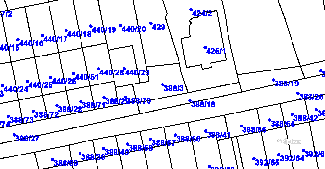 Parcela st. 388/3 v KÚ Oblekovice, Katastrální mapa