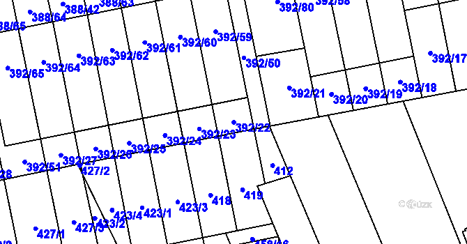 Parcela st. 392/22 v KÚ Oblekovice, Katastrální mapa
