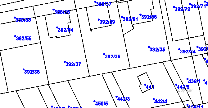 Parcela st. 392/36 v KÚ Oblekovice, Katastrální mapa