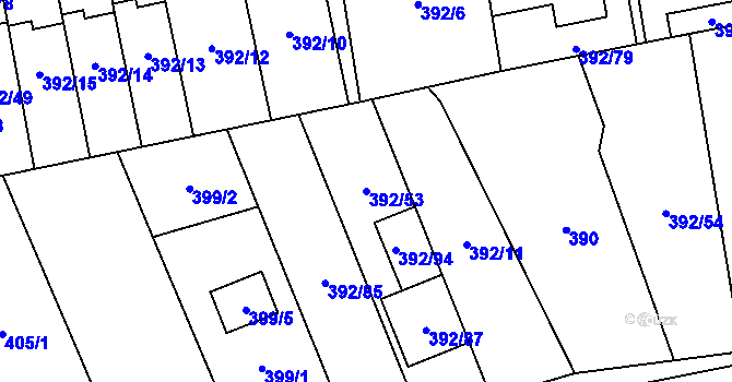 Parcela st. 392/53 v KÚ Oblekovice, Katastrální mapa