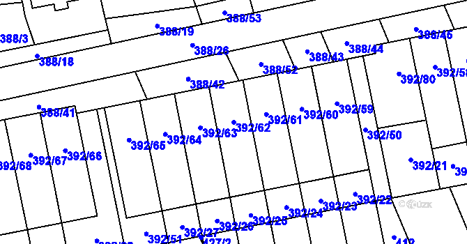 Parcela st. 392/62 v KÚ Oblekovice, Katastrální mapa