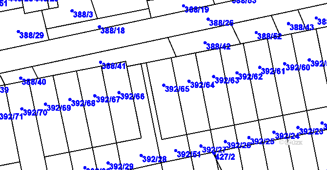 Parcela st. 392/65 v KÚ Oblekovice, Katastrální mapa