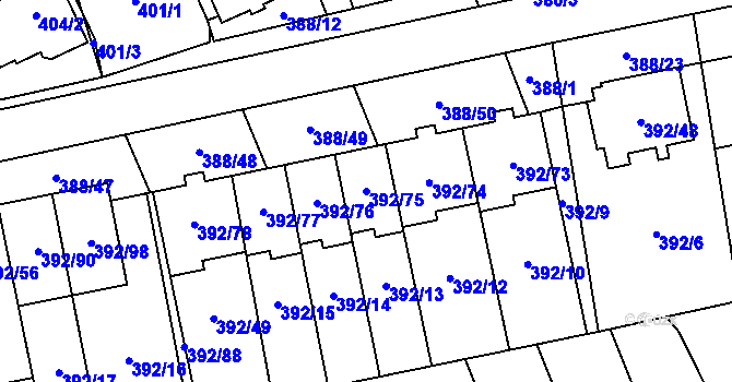 Parcela st. 392/75 v KÚ Oblekovice, Katastrální mapa