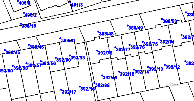 Parcela st. 392/78 v KÚ Oblekovice, Katastrální mapa