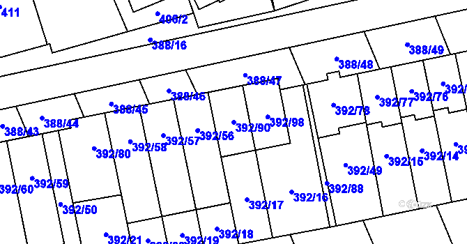Parcela st. 392/90 v KÚ Oblekovice, Katastrální mapa