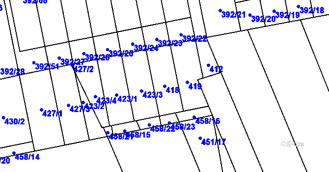 Parcela st. 418 v KÚ Oblekovice, Katastrální mapa