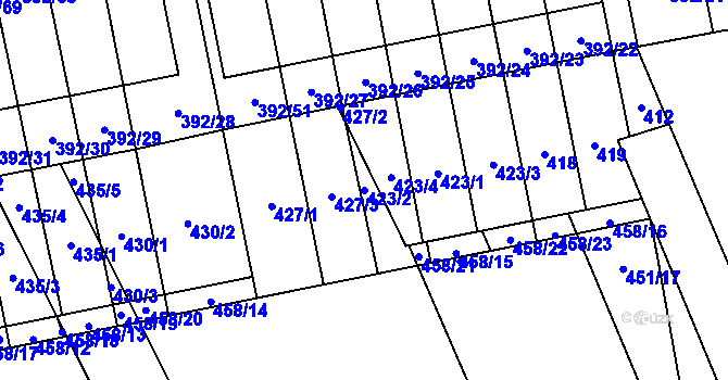 Parcela st. 423/2 v KÚ Oblekovice, Katastrální mapa