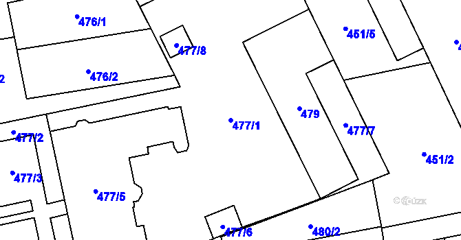 Parcela st. 477/1 v KÚ Oblekovice, Katastrální mapa