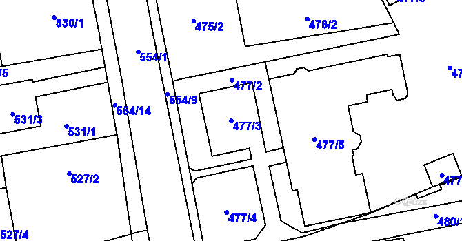 Parcela st. 477/3 v KÚ Oblekovice, Katastrální mapa