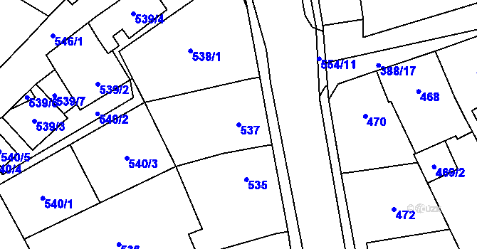 Parcela st. 537 v KÚ Oblekovice, Katastrální mapa