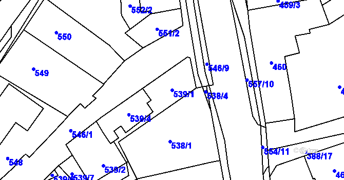 Parcela st. 539/1 v KÚ Oblekovice, Katastrální mapa