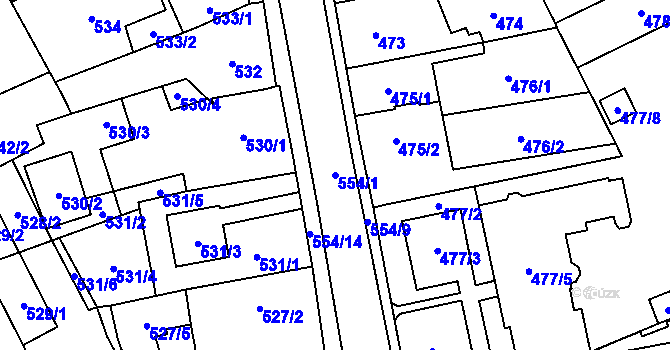 Parcela st. 554/1 v KÚ Oblekovice, Katastrální mapa