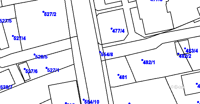 Parcela st. 554/8 v KÚ Oblekovice, Katastrální mapa