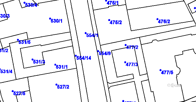 Parcela st. 554/9 v KÚ Oblekovice, Katastrální mapa