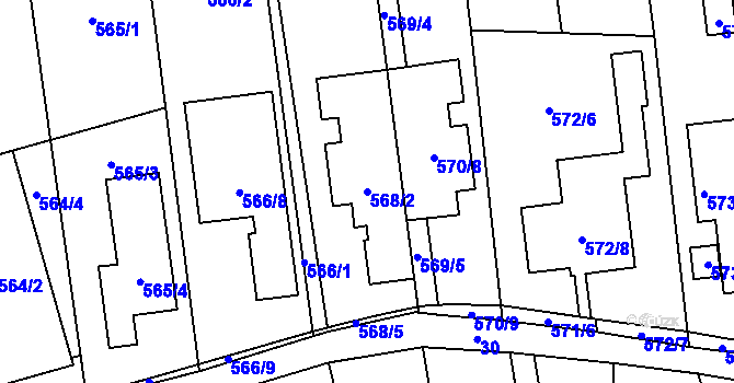 Parcela st. 568/2 v KÚ Oblekovice, Katastrální mapa