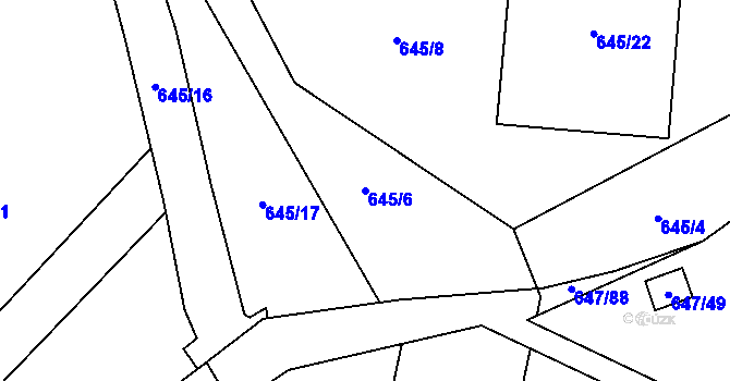 Parcela st. 645/6 v KÚ Oblekovice, Katastrální mapa