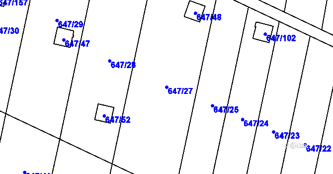 Parcela st. 647/27 v KÚ Oblekovice, Katastrální mapa