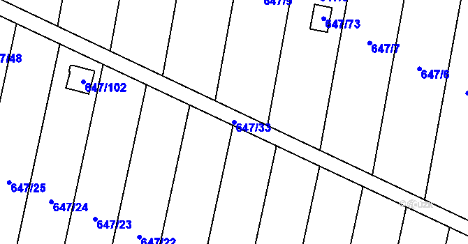 Parcela st. 647/33 v KÚ Oblekovice, Katastrální mapa