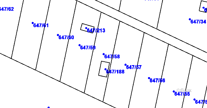 Parcela st. 647/58 v KÚ Oblekovice, Katastrální mapa