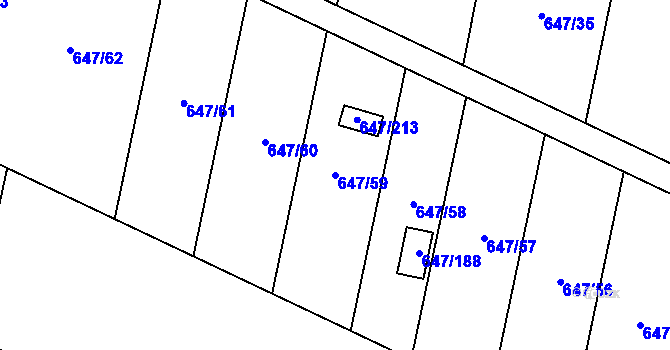 Parcela st. 647/59 v KÚ Oblekovice, Katastrální mapa