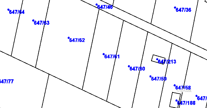 Parcela st. 647/61 v KÚ Oblekovice, Katastrální mapa