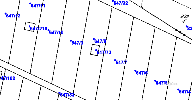 Parcela st. 647/73 v KÚ Oblekovice, Katastrální mapa