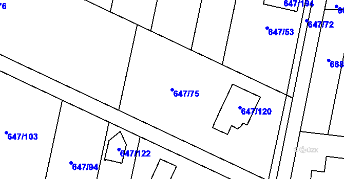 Parcela st. 647/75 v KÚ Oblekovice, Katastrální mapa