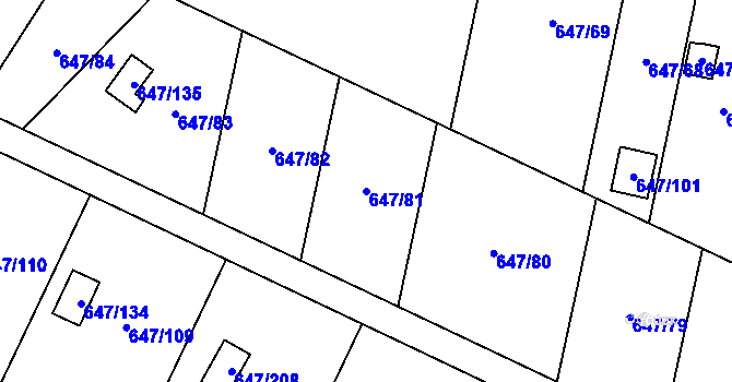 Parcela st. 647/81 v KÚ Oblekovice, Katastrální mapa