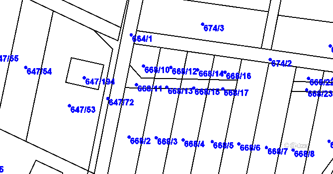 Parcela st. 668/13 v KÚ Oblekovice, Katastrální mapa