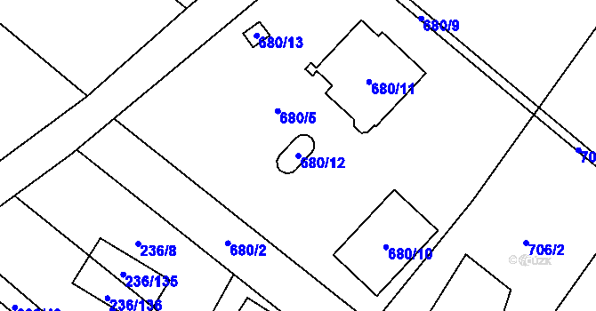 Parcela st. 680/12 v KÚ Oblekovice, Katastrální mapa