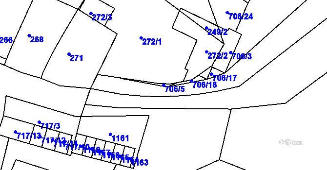 Parcela st. 706/5 v KÚ Oblekovice, Katastrální mapa