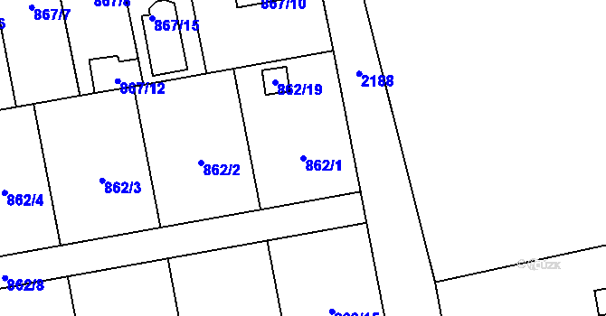 Parcela st. 862/1 v KÚ Oblekovice, Katastrální mapa