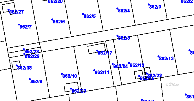 Parcela st. 862/17 v KÚ Oblekovice, Katastrální mapa