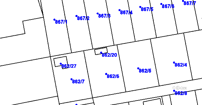 Parcela st. 862/20 v KÚ Oblekovice, Katastrální mapa