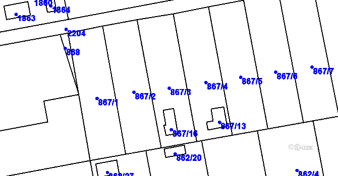 Parcela st. 867/3 v KÚ Oblekovice, Katastrální mapa