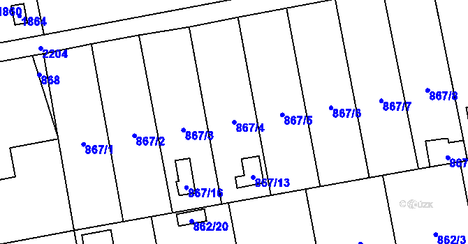 Parcela st. 867/4 v KÚ Oblekovice, Katastrální mapa