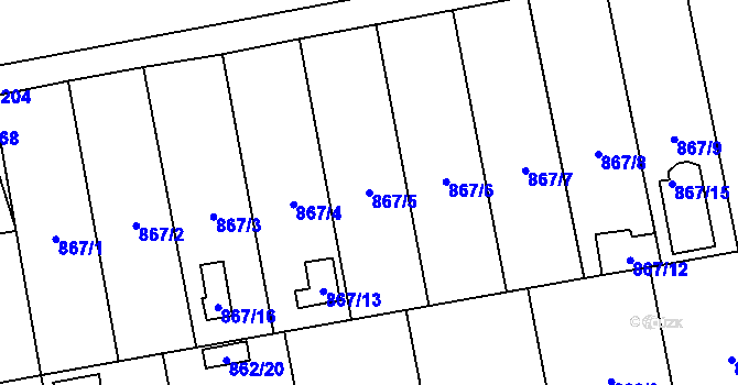 Parcela st. 867/5 v KÚ Oblekovice, Katastrální mapa