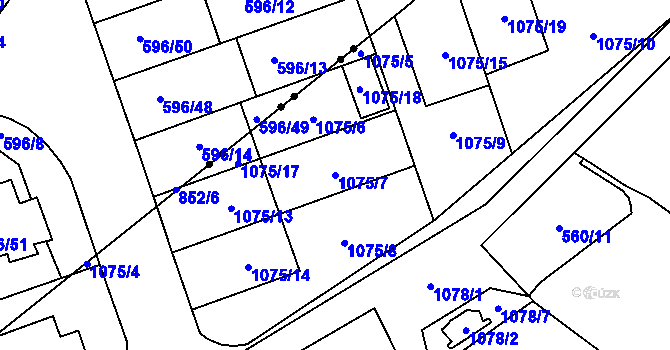 Parcela st. 1075/7 v KÚ Oblekovice, Katastrální mapa