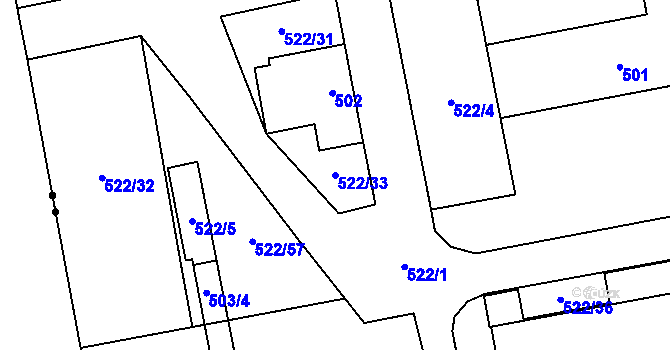 Parcela st. 522/33 v KÚ Oblekovice, Katastrální mapa