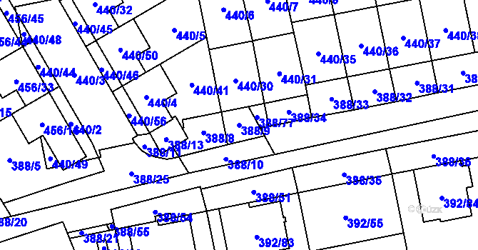 Parcela st. 388/9 v KÚ Oblekovice, Katastrální mapa