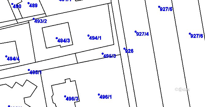 Parcela st. 495/3 v KÚ Oblekovice, Katastrální mapa
