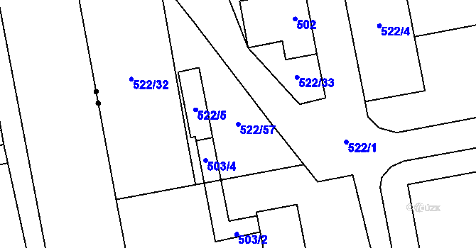 Parcela st. 522/57 v KÚ Oblekovice, Katastrální mapa