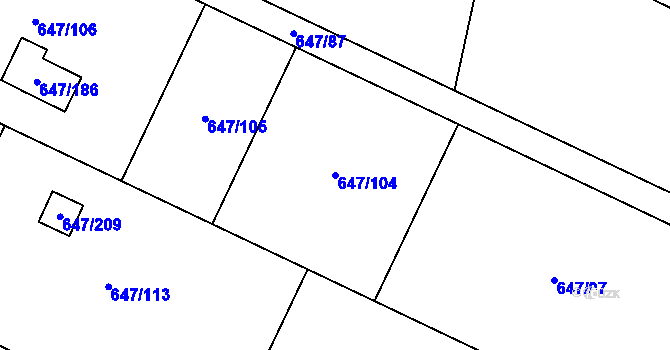Parcela st. 647/104 v KÚ Oblekovice, Katastrální mapa