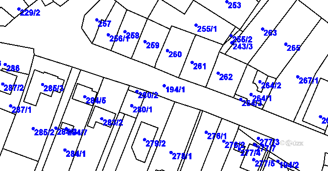 Parcela st. 194/1 v KÚ Oblekovice, Katastrální mapa
